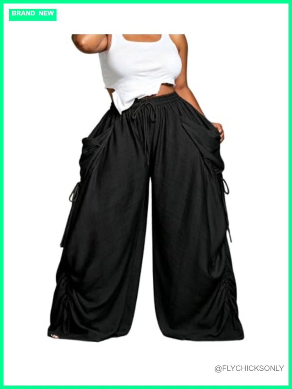 Wide Leg Barrel Pants Drawstring Waist Side Tie Palazzo